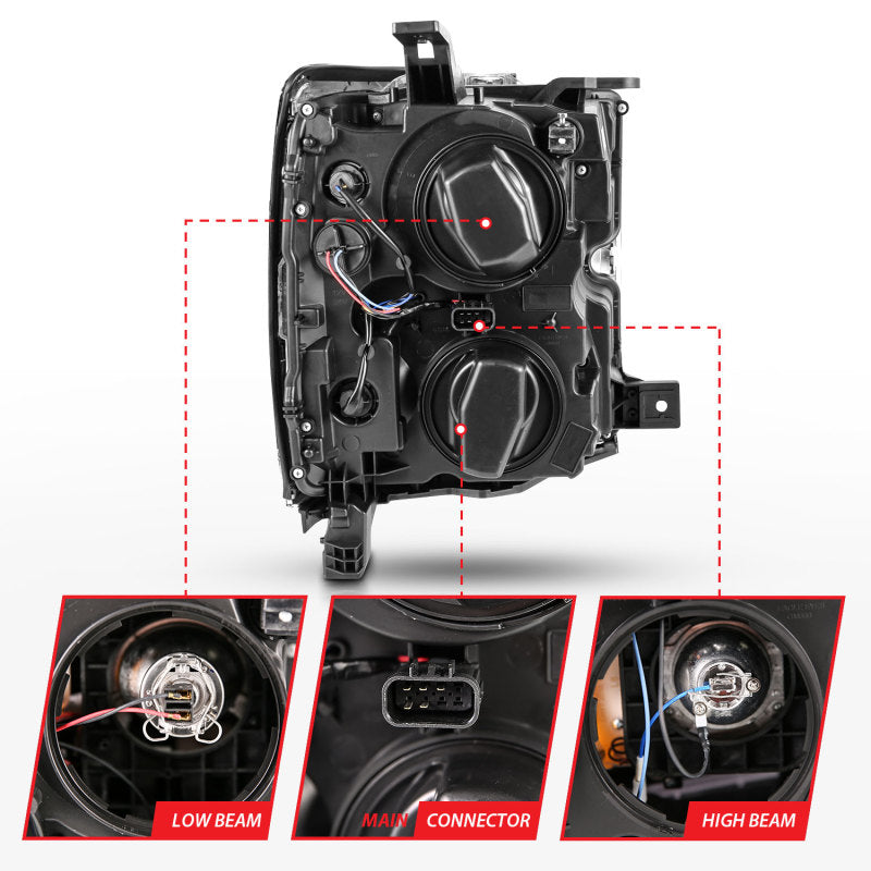 ANZO 2015-2016 Chevrolet Silverado Projector Headlights with Plank Style Design in Chrome and Amber