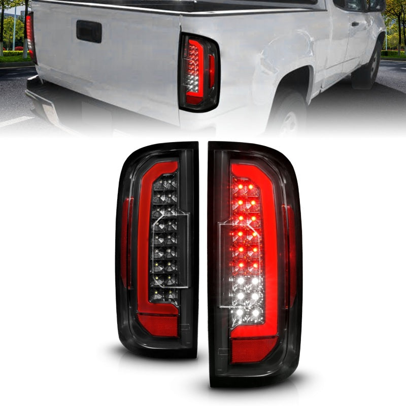 ANZO 15-21 GMC Canyon Full LED Taillights with Red Lightbar, Black Housing, Clear Lens