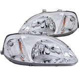 ANZO 1999-2000 Honda Civic Crystal Headlights with Clear Lens and Chrome Housing