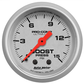 AutoMeter Ultra-Lite 52mm Mechanical Boost Gauge 0-15 PSI for Turbocharged and Naturally Aspirated Engines
