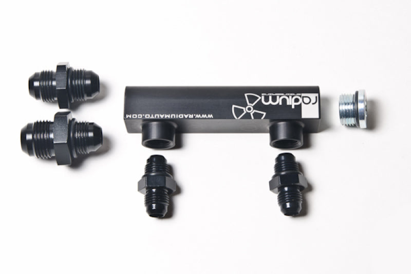 Radium Engineering Universal 4-Port Manifold - Black with Logo