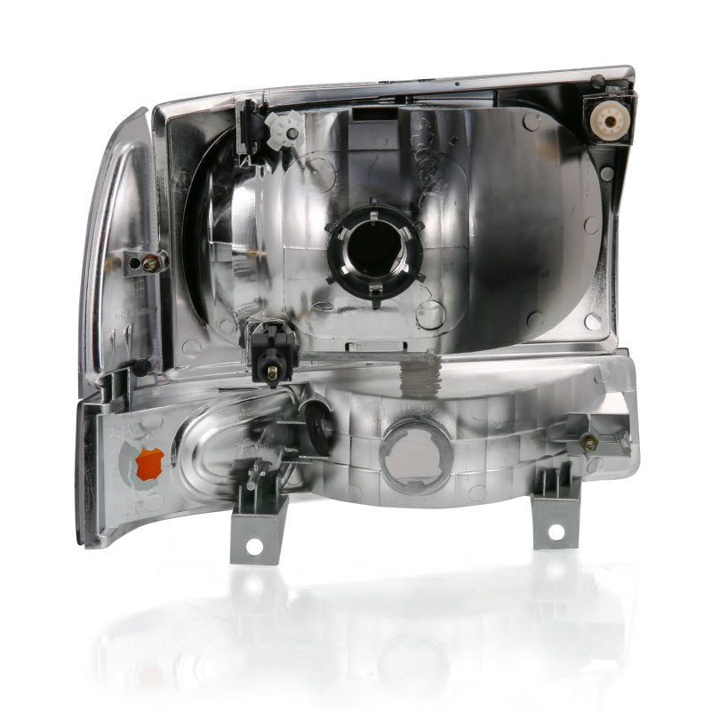 ANZO 2000-2004 Ford F-250 Super Duty and Excursion Crystal Headlight Set with Corner Lights, Black Housing, Clear Lens