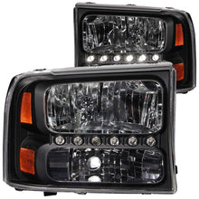 Load image into Gallery viewer, ANZO 2000-2004 Ford Excursion Crystal Headlights with Black Housing and LED Strip