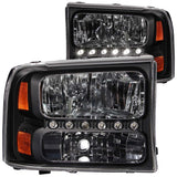 ANZO 2000-2004 Ford Excursion Crystal Headlights with Black Housing and LED Strip