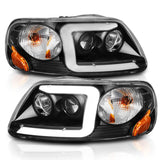 ANZO 1997-2003 Ford F-150 Projector Headlights with Light Bar - Black Housing and Clear Lens