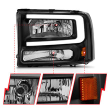 Load image into Gallery viewer, ANZO 99-04 Ford F-250/F-350/F-450 Crystal Headlights with Light Bar, Black Housing and Clear Lens