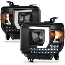 Load image into Gallery viewer, ANZO 2014-2015 GMC Sierra 1500HD Projector Plank Style Headlights with DRL, Black Finish, Pair