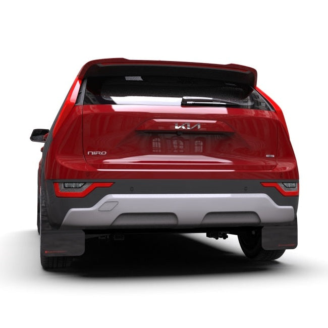 Rally Armor UR Mud Flaps for Kia Niro 2023-2024 – Black with Dark Grey Logo, Part Number RALMF21-UR-BLK-DGRY