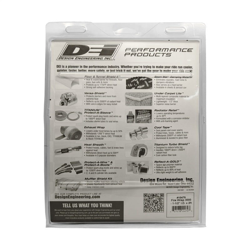 DEI Fire Wrap 3000 Thermal Insulator Sleeve for Automotive Wires and Hoses, 1-1/2 Inch ID x 2 Feet