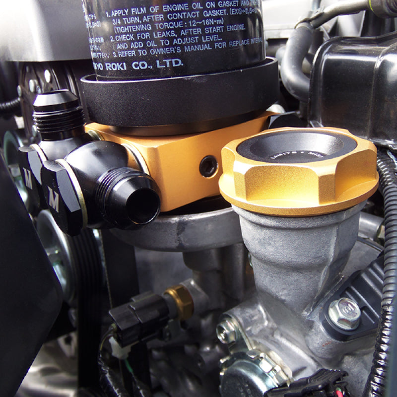 Mishimoto Oil Sandwich Plate with Rear-Mounted Thermostat for Enhanced Oil Temperature Control