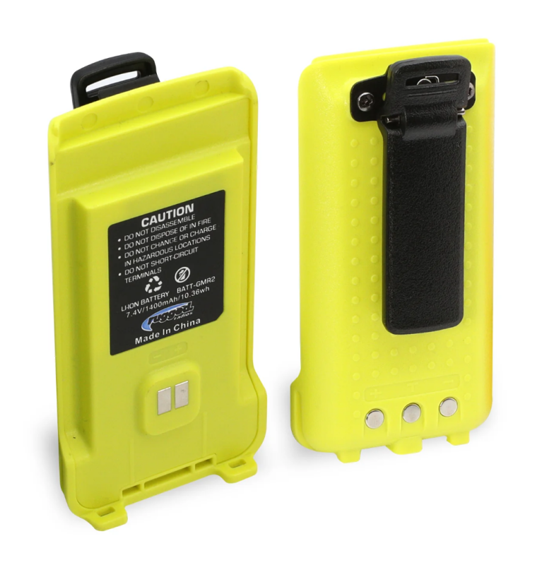 Rugged Radios GMR2 Replacement Lithium Battery with 12V Charge Port and Belt Clip in Safety Yellow