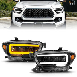 ANZO 16-22 Toyota Tacoma LED Projector Headlights with Light Bar and Sequential Lighting - Black Housing with Initiation Light