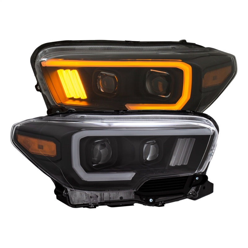 ANZO 2016-2017 Toyota Tacoma Projector Headlights with Plank Style Switchback in Black and Amber with DRL