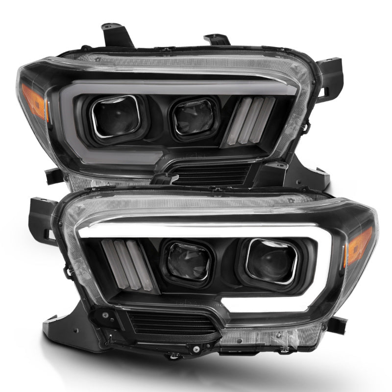 ANZO 2016-2017 Toyota Tacoma Projector Headlights with Plank Style Switchback in Black and Amber