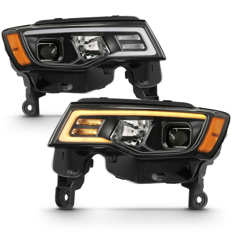 ANZO 2017-2018 Jeep Grand Cherokee Projector Headlights with Plank Style Switchback - Black with Amber