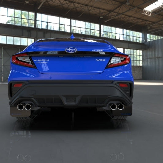 Rally Armor UR Series Black Mud Flaps with Blue Logo for Subaru WRX 2022-2024