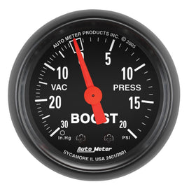 AutoMeter Z Series 52mm Mechanical Boost and Vacuum Gauge with 20 PSI Range