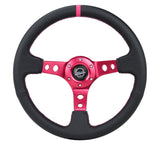 NRG Reinforced Steering Wheel 350mm Deep Black Leather with Fushia Center Mark and Stitching (Part Number: nrgRST-006FH)