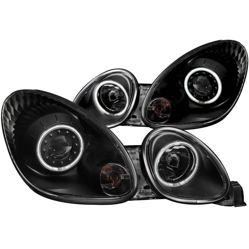 ANZO Lexus GS300 & GS430 Projector Headlight Set with Halo, Black Housing, Pair - Fits 1998-2005 Models