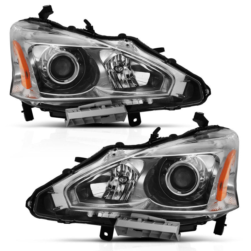 ANZO 2013-2015 Nissan Altima Projector Headlight Set with Clear Lens and Chrome Housing