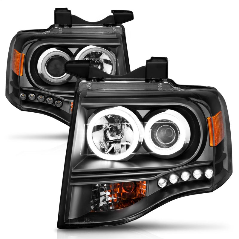 ANZO 2007-2014 Ford Expedition Projector Headlights with Halo and Black Housing