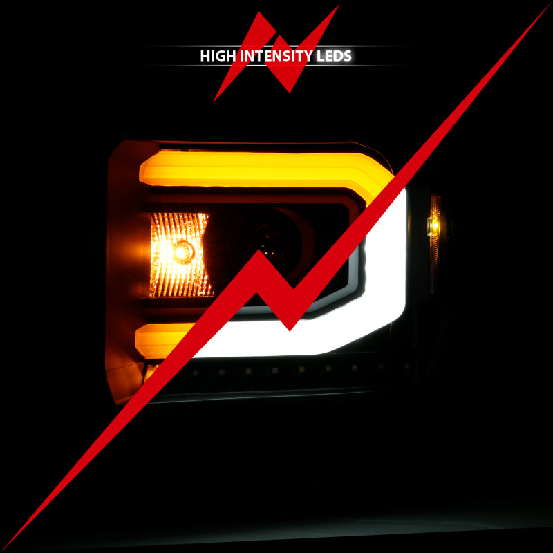 ANZO GMC Sierra 1500 14-15 & 2500HD/3500HD Projector Headlight Set with Plank Style Switchback, Black Finish