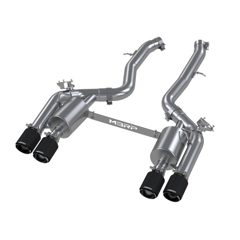 MBRP Armor Pro Series 3-Inch T304 Stainless Steel Resonator-Back Exhaust System with Quad Carbon Fiber Tips for BMW M2 (2019-2021)