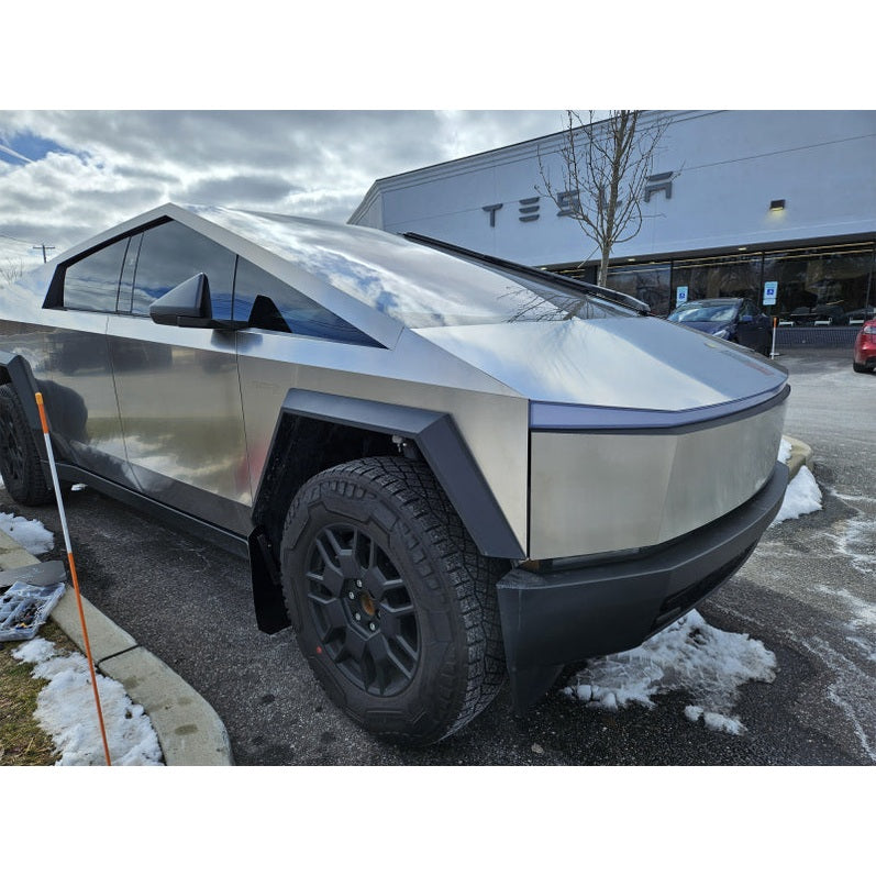 Rally Armor UR Mud Flaps for Tesla Cybertruck – Black with Metallic Logo
