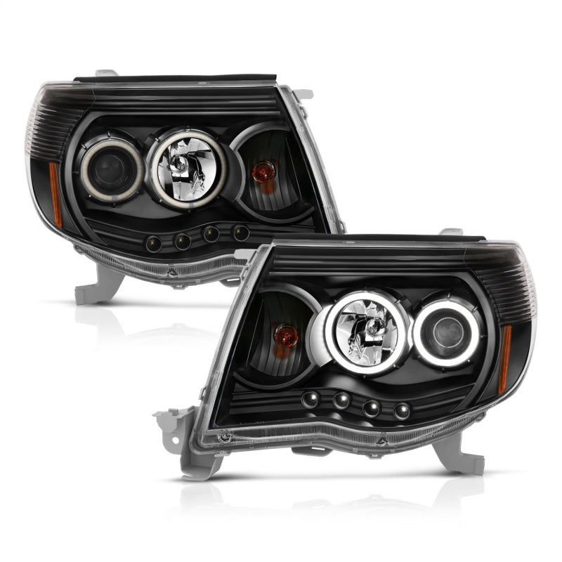 ANZO 2005-2011 Toyota Tacoma Projector Headlights with Halo and Black Housing