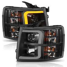 Load image into Gallery viewer, ANZO 07-13 Chevrolet Silverado Plank Style Projector Headlights with Amber Accents, Black Pair – Part Number anz111410