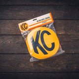 KC HiLiTES Retro 8-Inch Round Yellow Vinyl Light Cover with Black KC Logo (Pair)