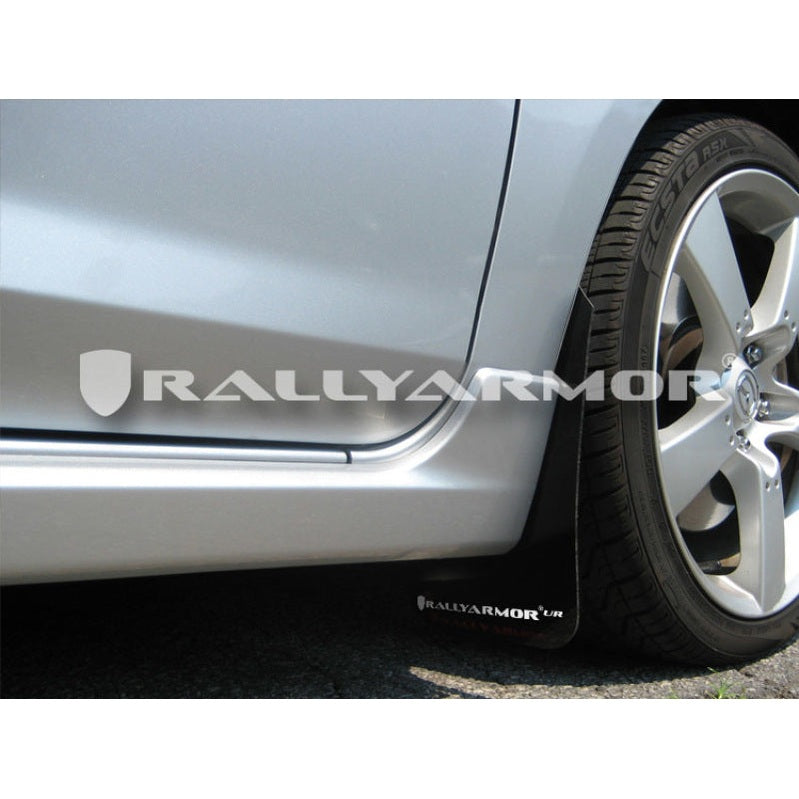 Rally Armor UR Series Black and White Mud Flaps for Mazda 3 (2004-2009)