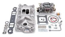 Load image into Gallery viewer, Edelbrock Part #2021 Small-Block Chevy Single-Quad Manifold and Carburetor Kit with Chrome Finish
