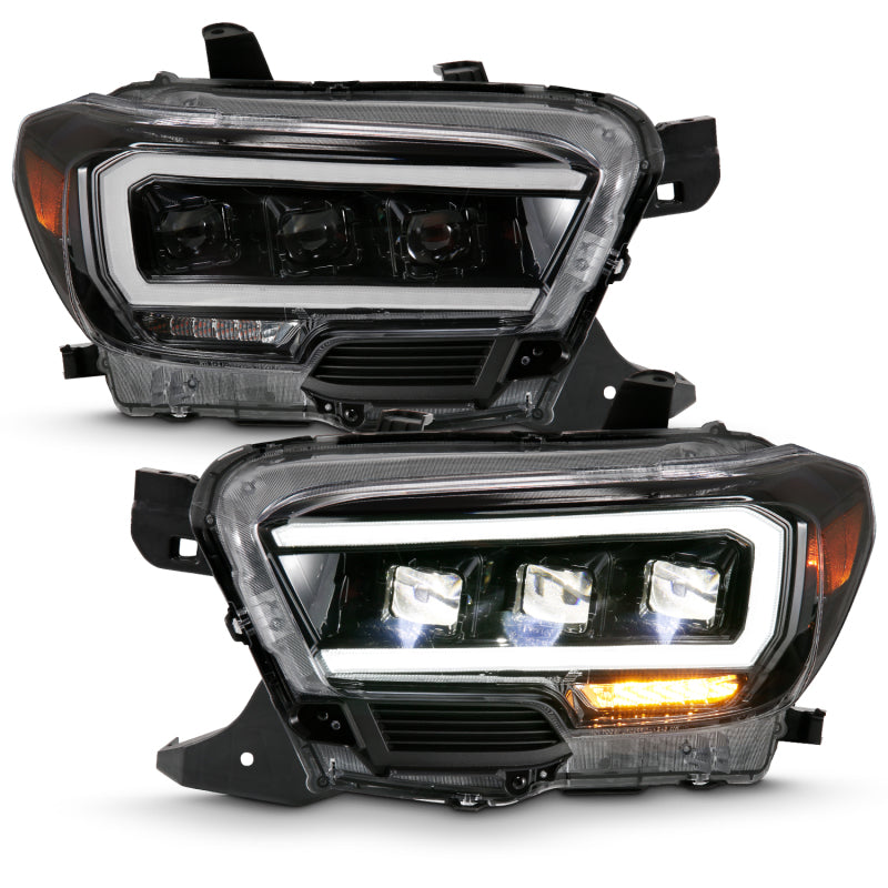 ANZO 2016-2018 Toyota Tacoma LED Projector Headlights Plank Style Black with Amber