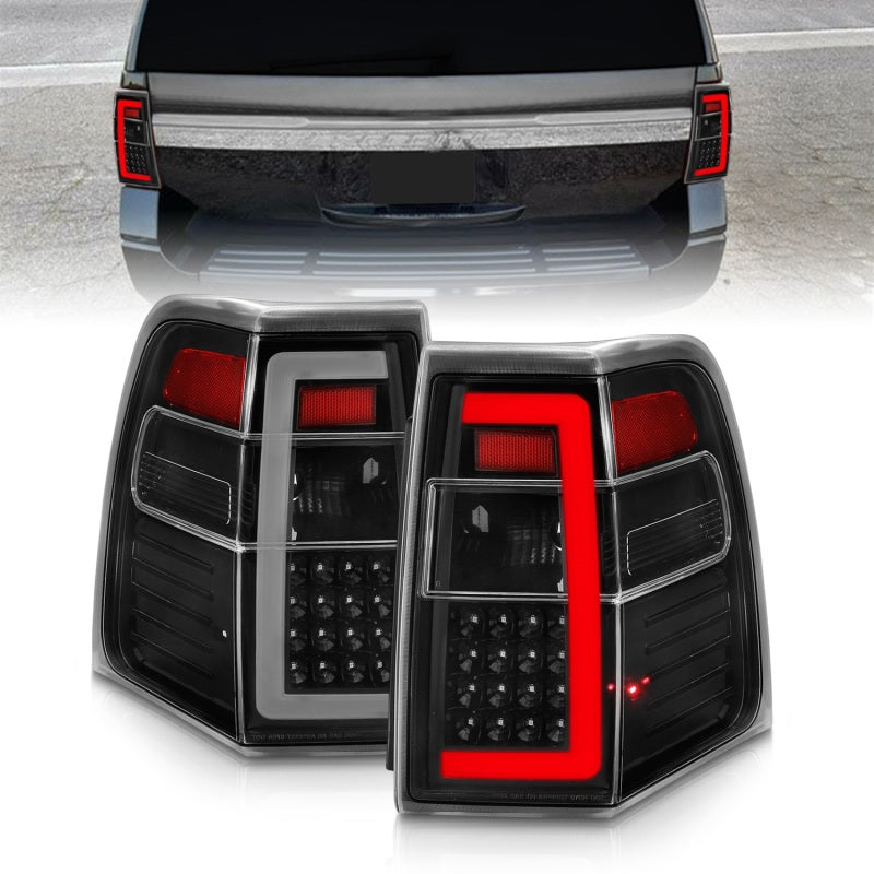 ANZO 07-17 Ford Expedition LED Tail Lights with Light Bar – Black Housing, Clear Lens, Sequential Turn Signal