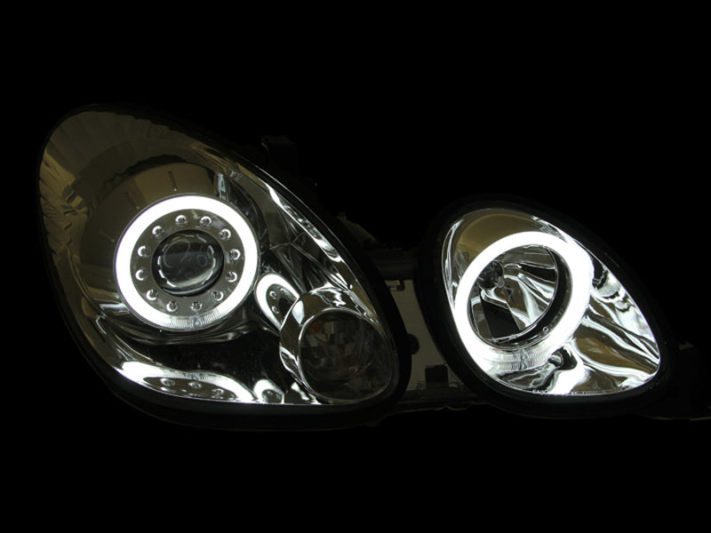 ANZO 1998-2005 Lexus GS300 & GS430 Projector Headlights with Halo, Chrome Housing, Clear Lens, Pair