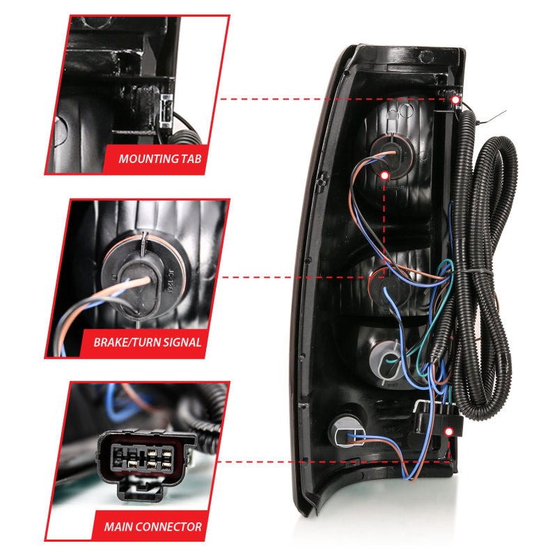 ANZO 2004-2007 Chevy Silverado Tail Light Assembly with Red/Clear Lens and Black Trim