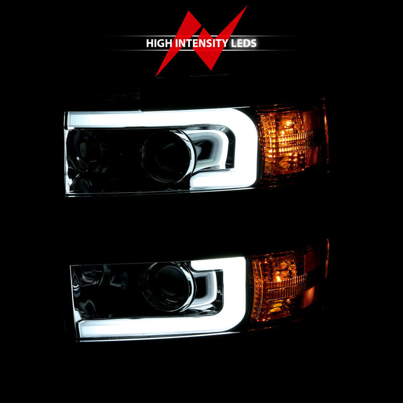 ANZO 2015-2016 Chevrolet Silverado Projector Headlights with Plank Style Design in Chrome and Amber