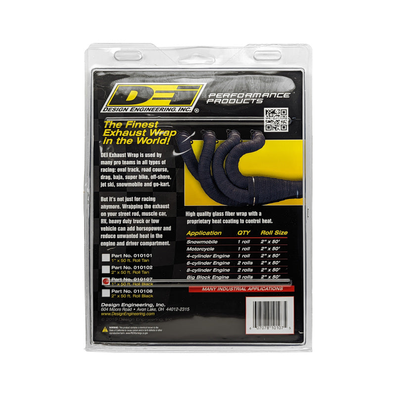 DEI Exhaust Wrap 1 inch x 50 ft - Black for Improved Performance and Heat Management