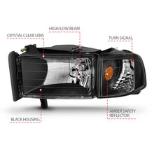 Load image into Gallery viewer, ANZO 1994-2001 Dodge Ram Crystal Headlight Set with Clear Lenses and Black Housing