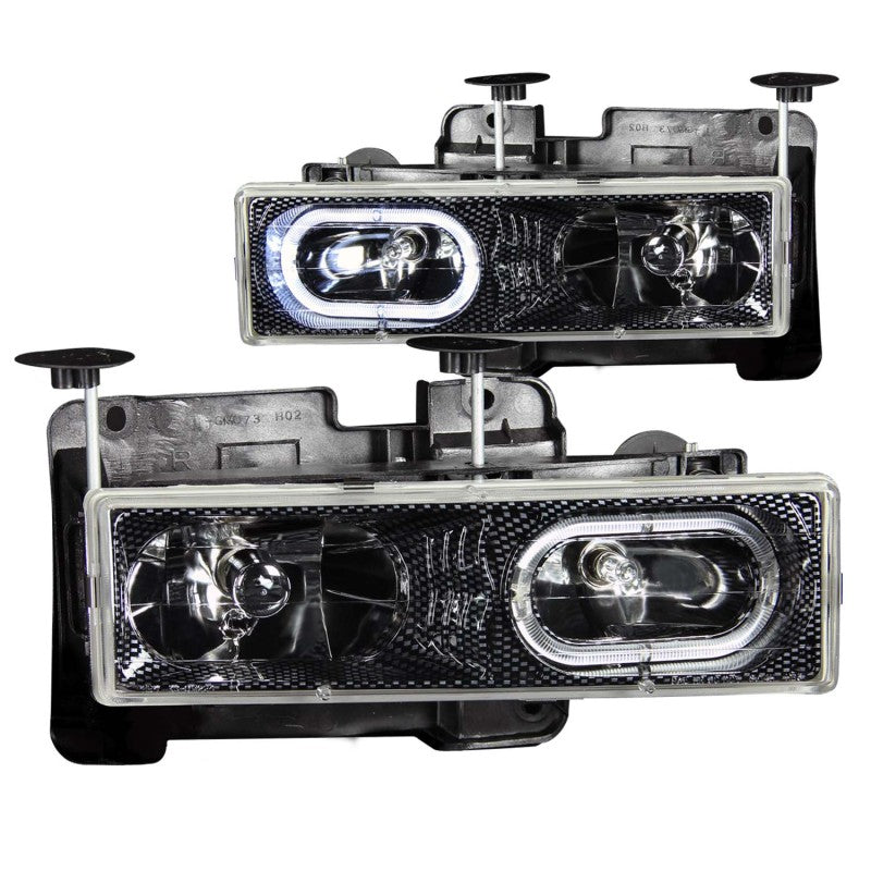 ANZO 1988-1998 Chevrolet C1500 Crystal Headlights with Halo, Carbon Housing, Clear Lens – Pair