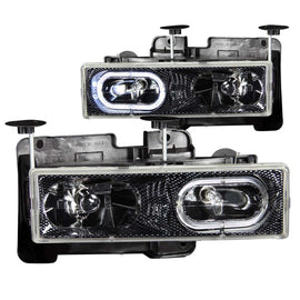 ANZO 1988-1998 Chevrolet C1500 Crystal Headlights with Halo, Carbon Housing, Clear Lens – Pair