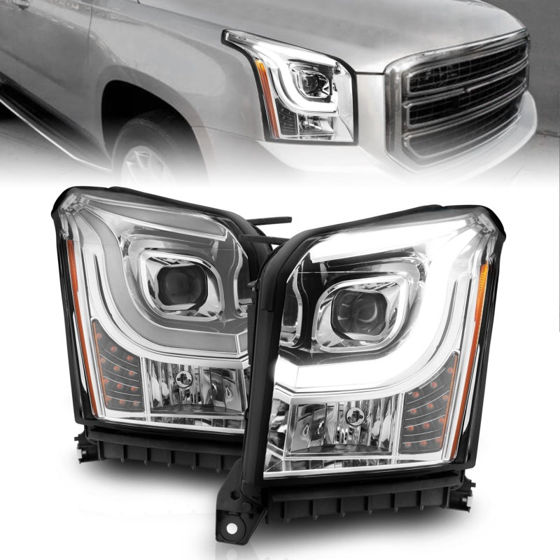 ANZO 2015-2017 GMC Yukon XL Projector Headlights with Lightbar - Black Housing and Clear Lens