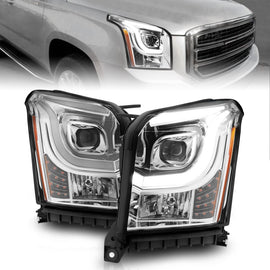 ANZO 2015-2017 GMC Yukon XL Projector Headlights with Lightbar - Black Housing and Clear Lens