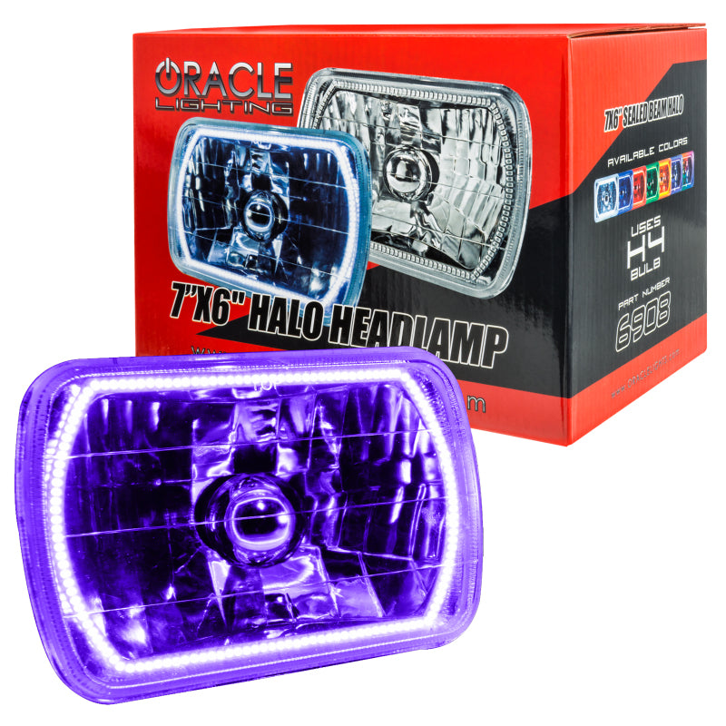 Oracle Lighting 7x6 Inch Sealed Beam Headlights with UV Purple Halo – Easy Install with SMD Halos