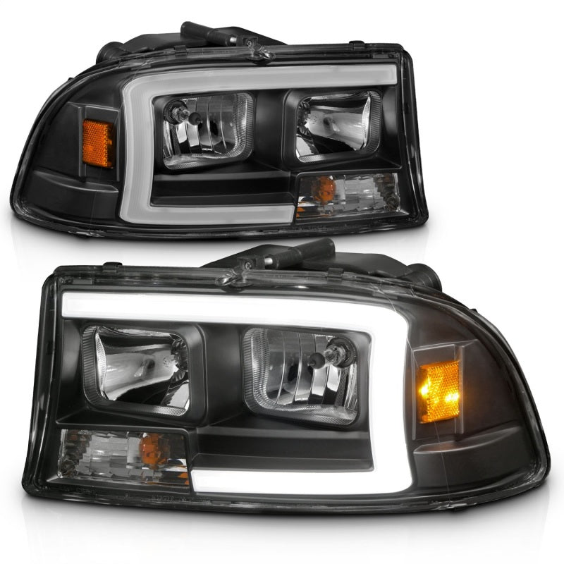 ANZO 97-04 Dodge Dakota/Durango Crystal Headlight Set with Light Bar, Black Housing