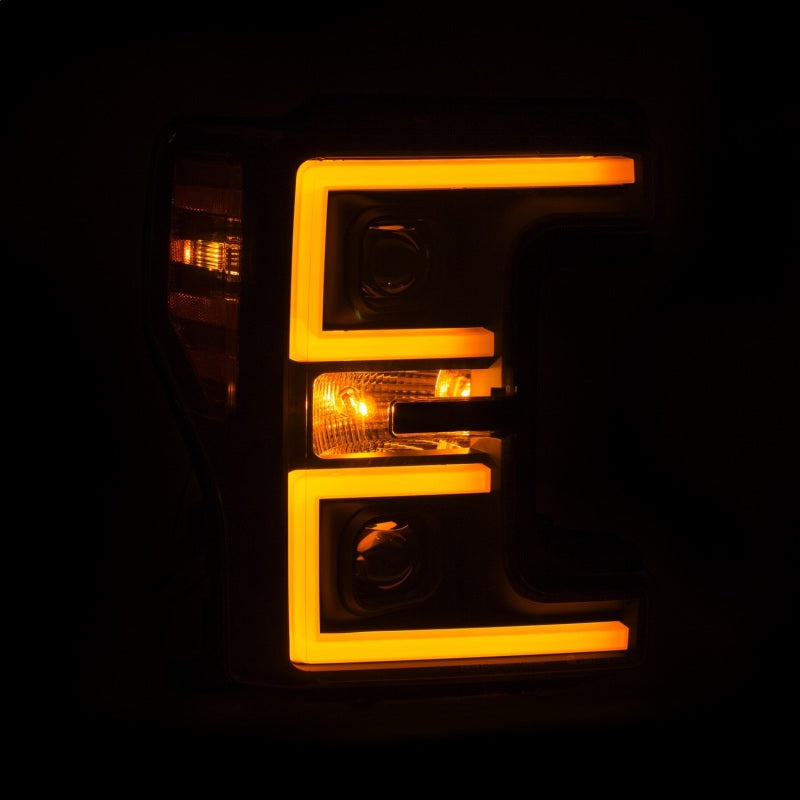 ANZO LED Headlights for 2017-2018 Ford F-250 and F-350 Super Duty – Black Plank-Style with Amber Switchback, Pair