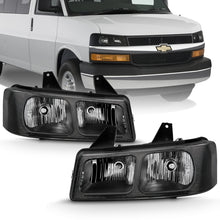 Load image into Gallery viewer, ANZO Crystal Headlight Set for Chevy Express and GMC Savana 2003-2017 – Clear Lens, Black Housing, Pair