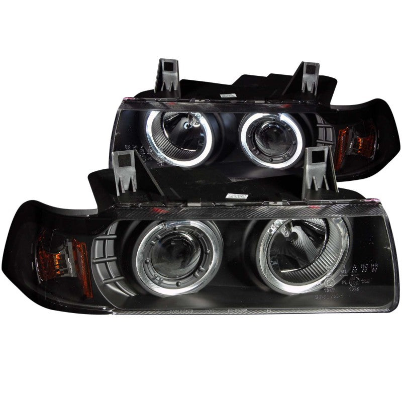 ANZO 1992-1998 BMW 3 Series E36 Projector Headlights with Halo, Black Housing, G2 - Pair