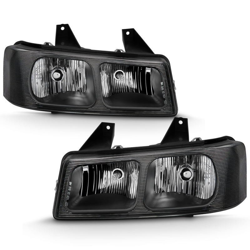 ANZO Crystal Headlight Set for Chevy Express and GMC Savana 2003-2017 – Clear Lens, Black Housing, Pair